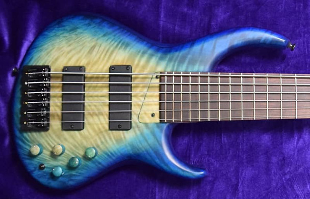 MTD U.S.A. 635-24, Clear to Blue Burst  6 String Bass At Bass Central