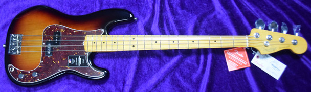 Fender AM Pro II Precision. 3-Tone Sunburst w/ Maple 4 String Bass At Bass Central