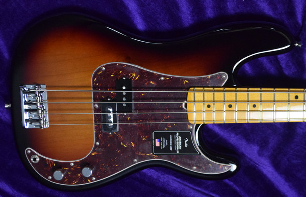 Fender AM Pro II Precision. 3-Tone Sunburst w/ Maple 4 String Bass At Bass Central