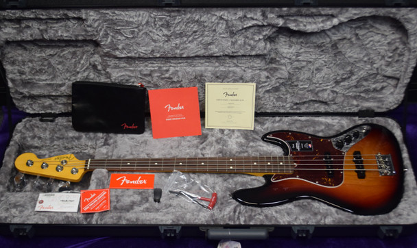 Fender AM Pro II Jazz (4), 3-Tone Sunburst / Rosewood 4 String Bass At Bass Central