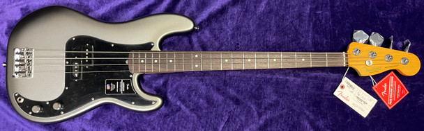 Fender AM Pro II P-Bass, Mercury w/ Rosewood 4 String Bass At Bass Central