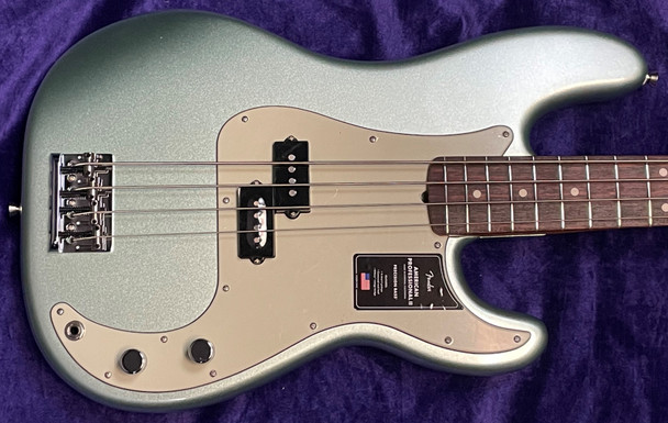 Fender AM Pro II P-Bass, Mystic Surf Green / Rosewood 4 String Bass At Bass Central