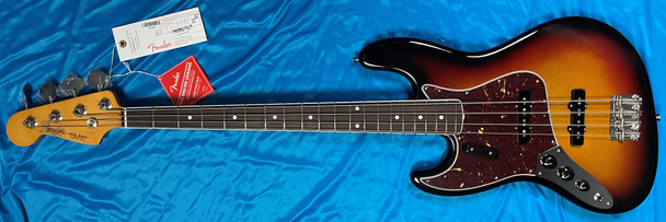 Fender AM. Vintage II '66 Jazz LEFTY, 3 Tone Sunburst w/ Rosewood 4 String Bass At Bass Central
