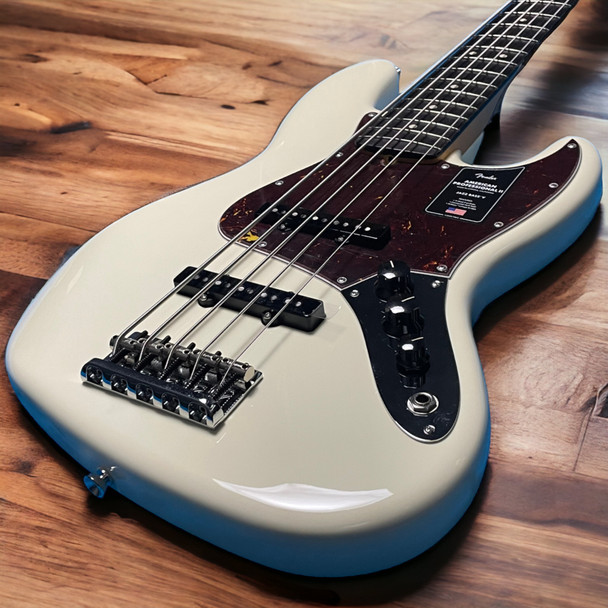 Fender AM Pro II Jazz (5), Olympic White / Rosewood 5 String Bass At Bass Central
