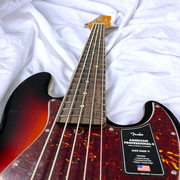Fender AM Pro II Jazz (5), 3-Tone Sunburst / Rosewood 5 String Bass At Bass Central
