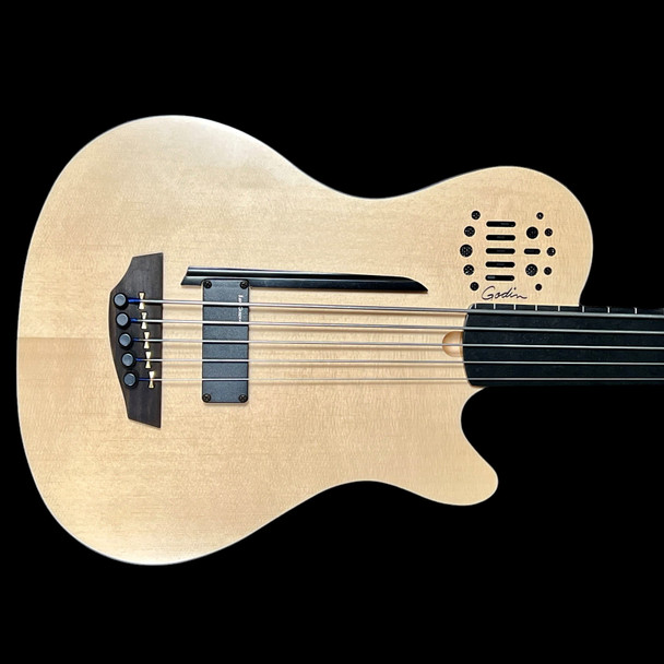 Godin Acoustic/Electric A5 Ultra FRETLESS, Natural 5 String Bass At Bass Central