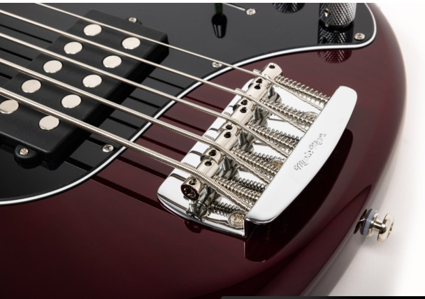 Ernie Ball Music Man StingRay 5 H Special, Translucent Oxblood 5 String Bass At Bass Central