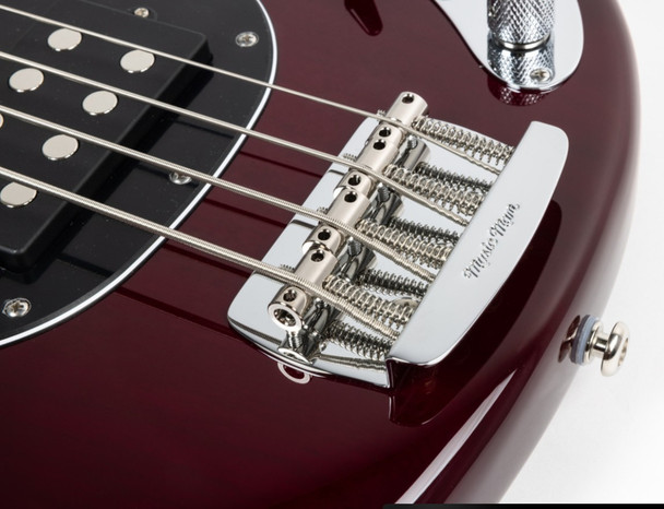 Ernie Ball Music Man StingRay 4 HH Special, Translucent Oxblood  4 String Bass At Bass Central