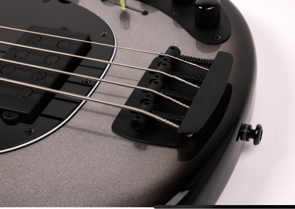 Ernie Ball Music Man StingRay 4 "DarkRay", NEW COLOR Silverburst/ Ebony  4 String Bass At Bass Central