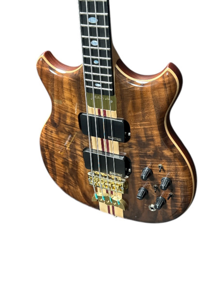 Alembic Stanley Clarke Sign Deluxe, Walnut/ Ebony / Red Side LED's 4 String Bass At Bass Central