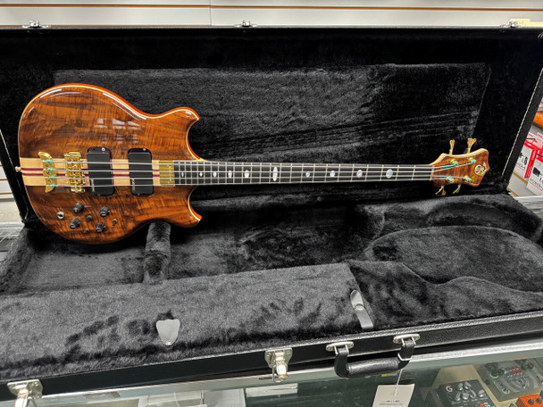 Alembic Stanley Clarke Sign Deluxe, Walnut/ Ebony / Red Side LED's 4 String Bass At Bass Central