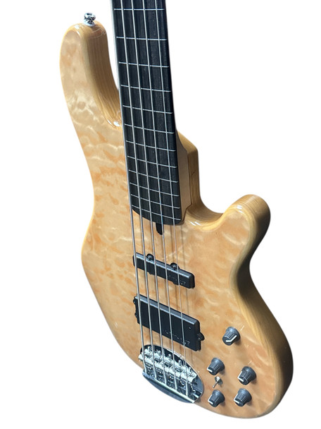 Skyline 55-02 Deluxe FRETLESS, Quilt w/ Lined Ebony 5 String Bass At Bass Central
