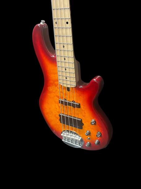 Lakland Skyline 55-02 Deluxe, Honey Burst Quilt Maple Top 5 String Bass At Bass Central