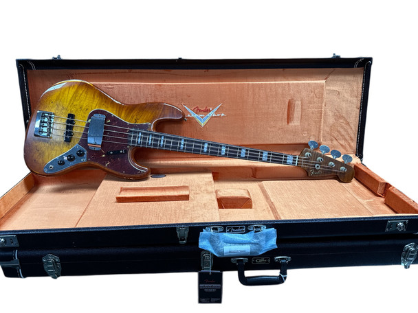 Fender Custom Shop 1964 RELIC  Artisan J Bass, Honeyburst Flame Maple Burl/Rosewood  4 String Bass At Bass Central