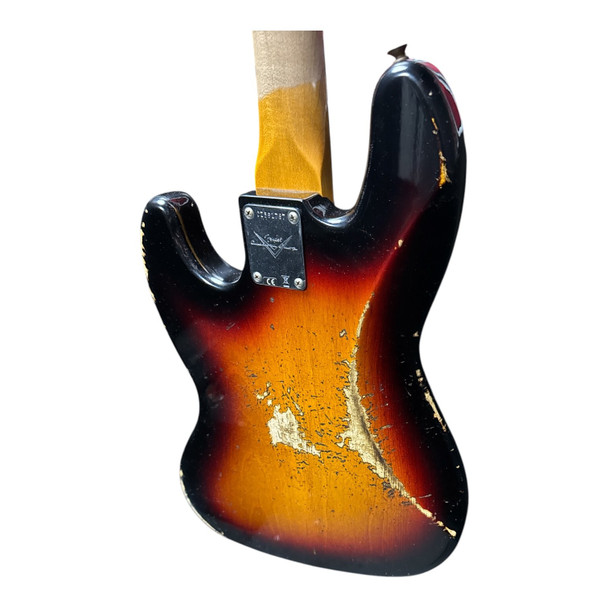 Fender Custom Shop Time Machine Heavy Relic 1961 Jazz Bass, Faded Bleached 3 Tone Sunburst /Rosewood Back Angle Left