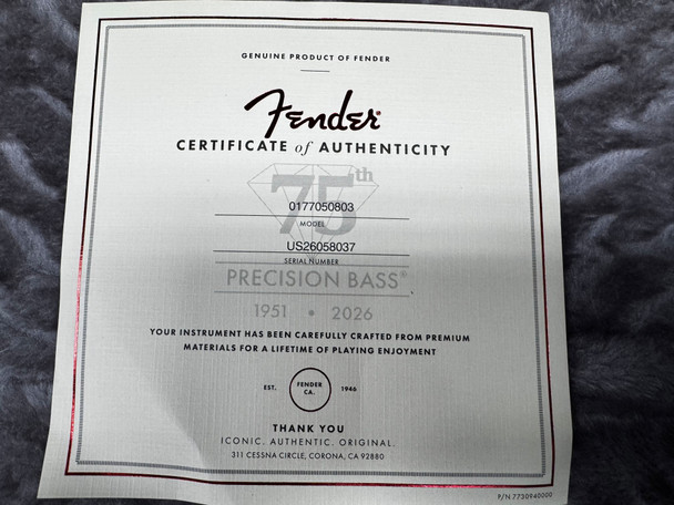 Fender AM Pro 75th Anniversary P-Bass, 2TSB / Maple  4 String Bass At Bass Central