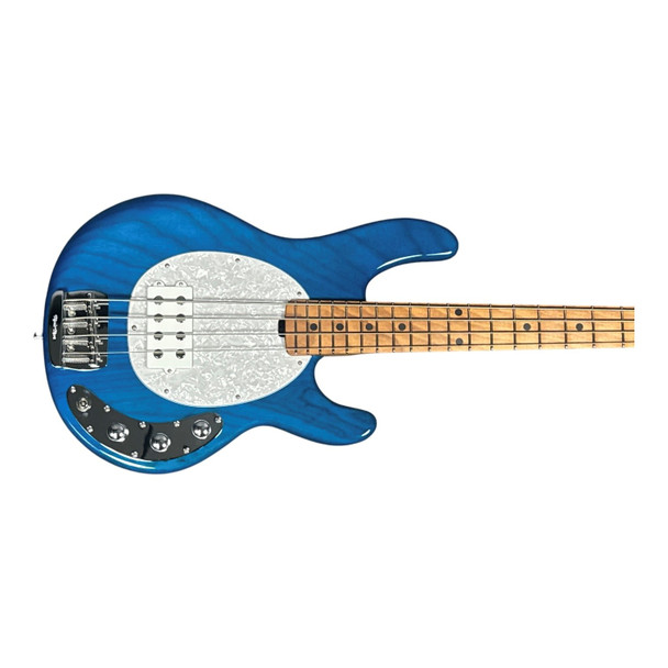 Ernie Ball StingRay 4 H SHORT SCALE, Trans Blue/ Roasted Maple  4 String Short scale bass At Bass Central
