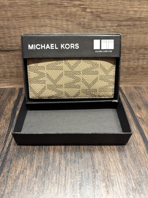 NEW Michael Kors Leather Slim Wallet Brown Camel Printed MK Logo