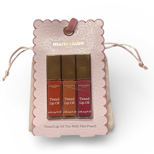 Marie Claire Paris Tinted Lip Oil Trio with Mini Pouch – New