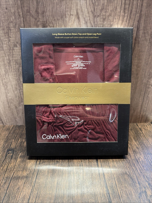 Calvin Klein Men’s Sleepwear Set Dark Red Large - Long Sleeve & Open Leg Pants