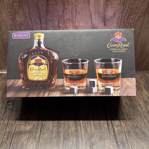 Crown Royal Whisky Glasses & Stones Set | 2 Glasses + 4 Stones Barware