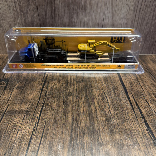 Christmas CAT Semi Tractor Lowboy Trailer w/ Excavator 1/87 DieCast Masters