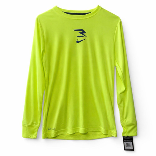 Nike Dri-FIT Youth Long Sleeve Shirt Volt Yellow Dangeruss Logo Size L (12–13)