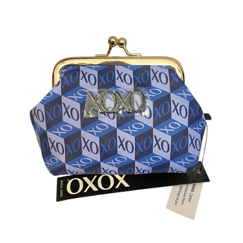 XOXO Blue Kiss Lock Coin Purse Wallet Gold Clasp Small Change Pouch NWT