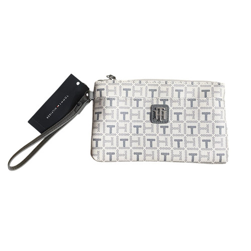 Tommy Hilfiger Wristlet Purse White Gray TH Logo Monogram New With Tags