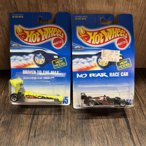 Hot Wheels Vintage Lot Driven To The Max Dragster + No Fear Race Car New on Card