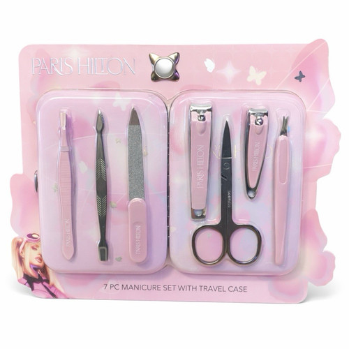 Paris Hilton 7-Piece Manicure Set w/ Travel Case Pink NEW Gift Beauty Kit