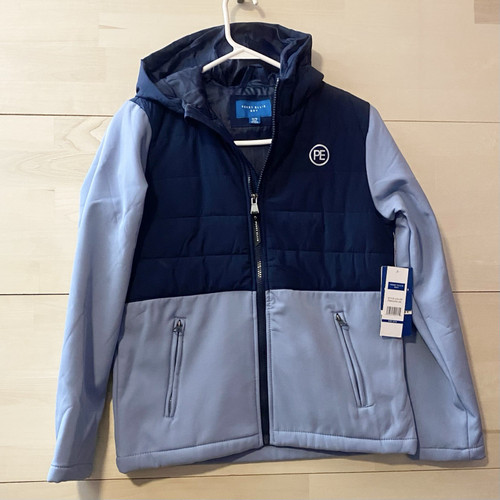 Perry Ellis Boy Hooded Puffer Jacket Blue Colorblock Size 14/16 NWT