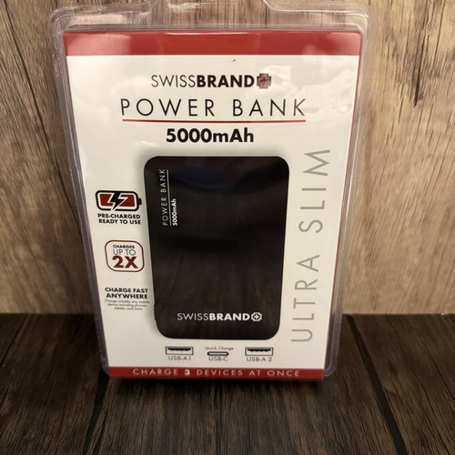 SwissBrand 5000mAh Ultra Slim Power Bank Portable Charger USB-C Dual USB