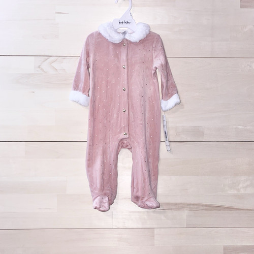 Nicole Miller Baby Girl Velvet Footie Pale Mauve Faux Fur Trim 6 9 Months