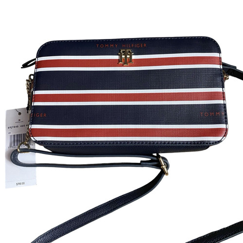 Tommy Hilfiger Crossbody Camera Bag Navy Red White Stripe Gold Logo NWT