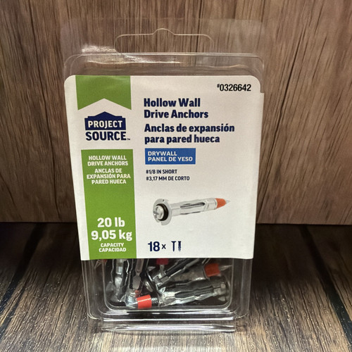 Project Source Hollow Wall Drive Anchors Drywall 1/8 in Short 18 Pack 20 lb