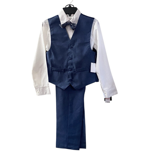 Van Heusen Boys Suit Set Size 10 Blue Vest Pants Shirt Bow Tie 4 Piece NWT