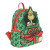 Side view of festive Grinch mini-backpack with structured shape and vibrant Christmas colors.