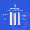 Graphic showing benefits of the Mains Scaleblock Pack