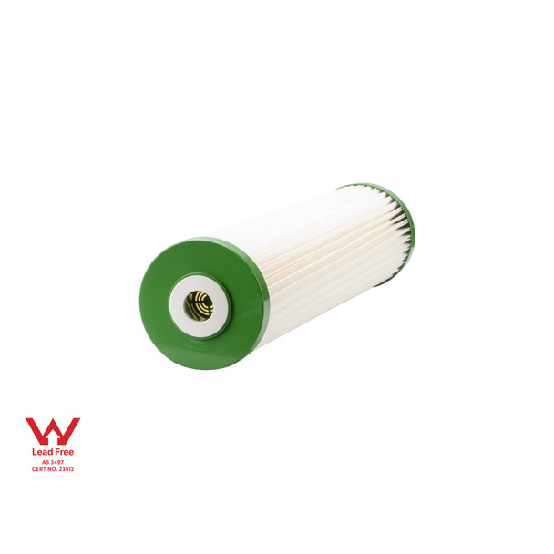 Poly pleated sediment water filter shown at an angle