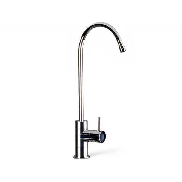 A gooseneck water faucet tap tilted