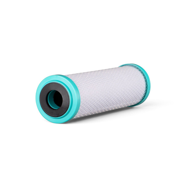 An angled view of a 5-micron coconut carbon pre-filter