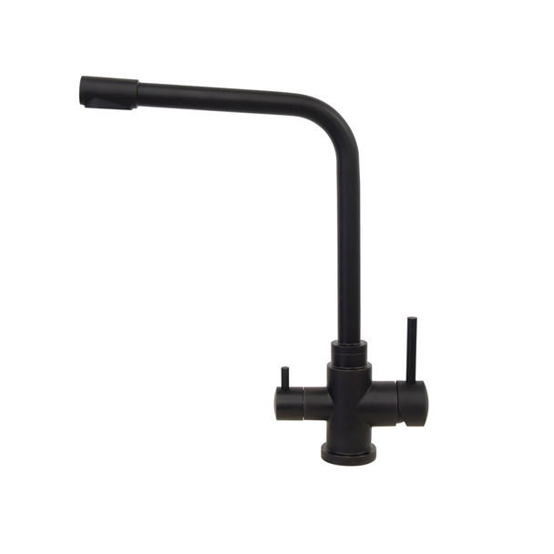 A black l-shaped high-end 3-way stainless steel faucet