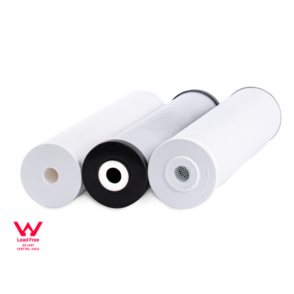 Three filters in Mains PFAS pack shown on an angle