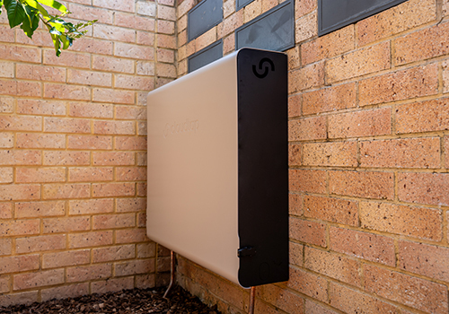 Side angle view of a design series system mounted to wall