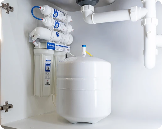 A Cloudtap Reverse Osmosis unit installed under a sink