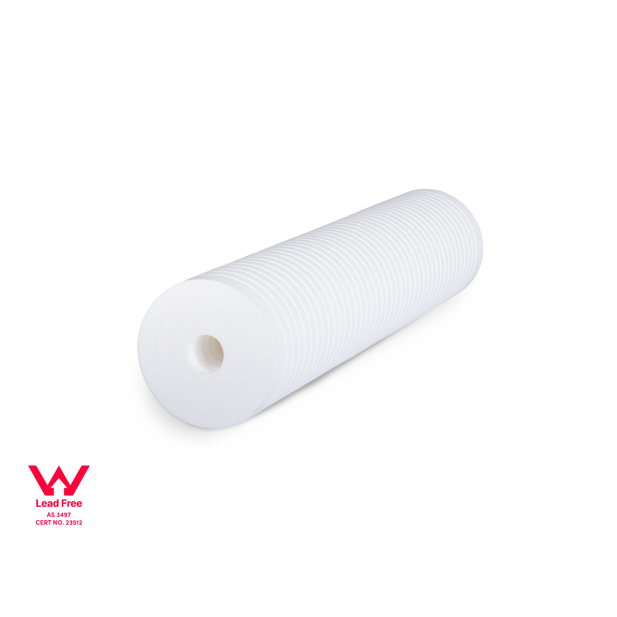 Polyspun sediment water filter shown at an angle