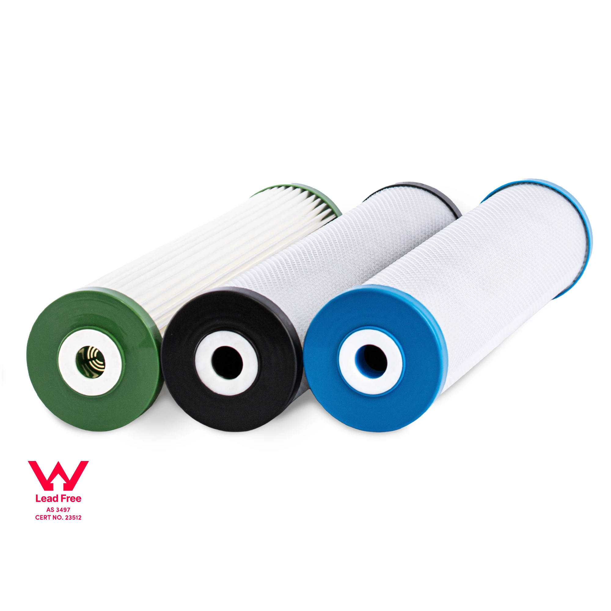 Three filters in the Tank Anti-Lead Pack shown at an angle