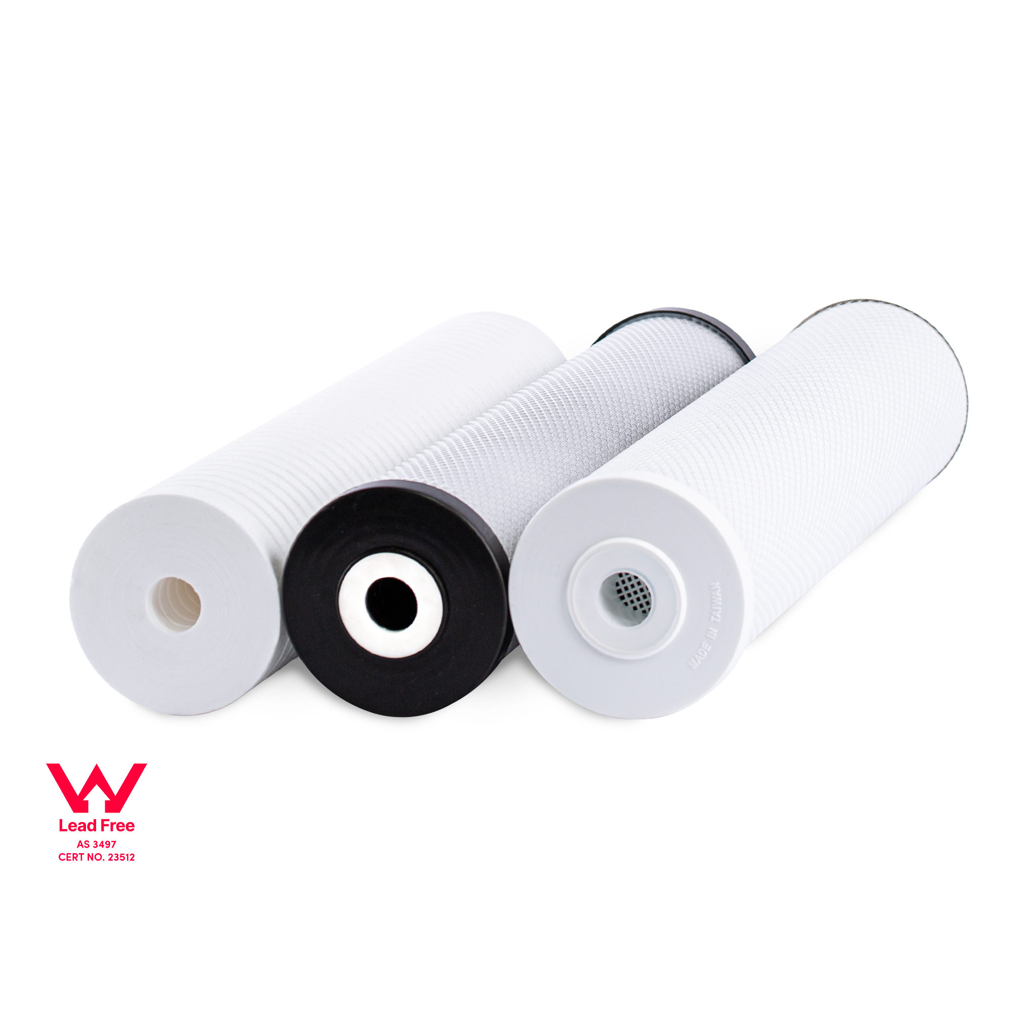 Three filters in Mains PFAS pack shown on an angle