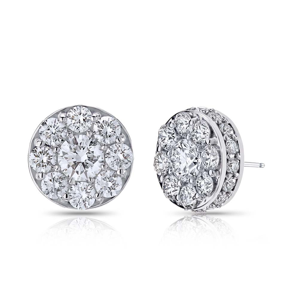 18K Palladium White Gold Ladies Diamond Cluster Earrings With - Main Image
